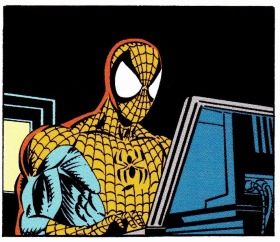 Spider-Man using the computer